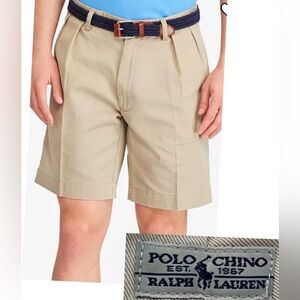 Polo Ralph Lauren Men’s Sz 34 Lt Khaki Pleated Chino Shorts‎